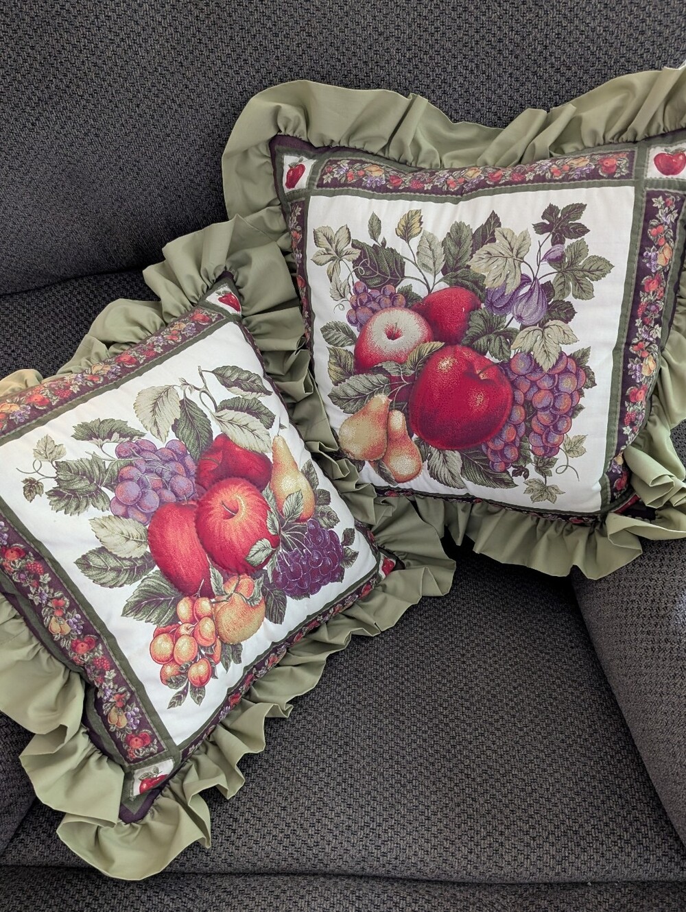 Fruit Medley Frilled Throw Pillows - Green Trim